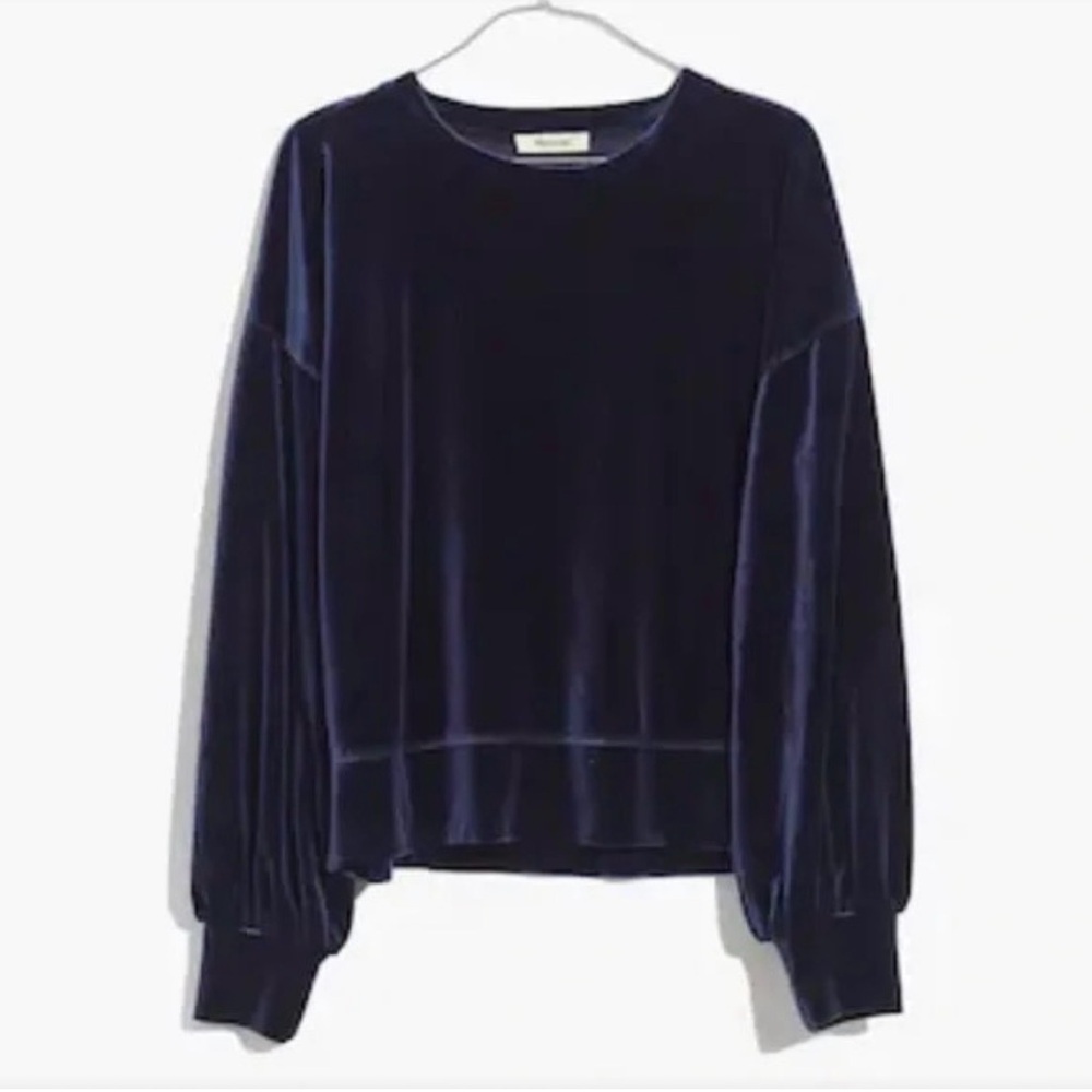 Madewell Navy Blue Velvet Balloon Sleeve Top